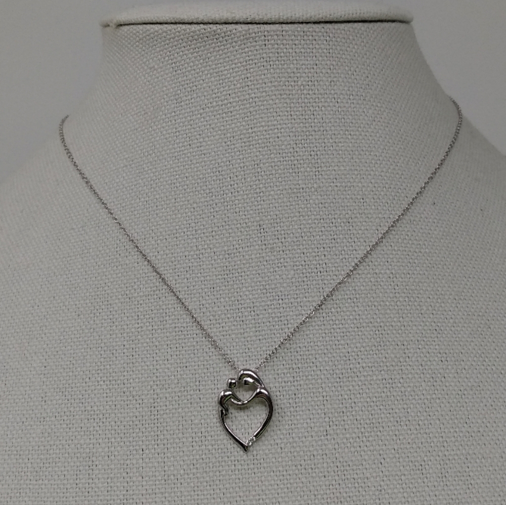 New sterling silver mother and child heart chain necklace 925 cz cubic zirconia - Picture 3 of 3